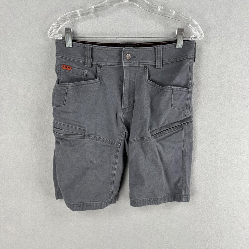 Brunt Cargo Work Shorts Mens 28 Gray Canvas Cotton Nylon Stretch 10" Inseam